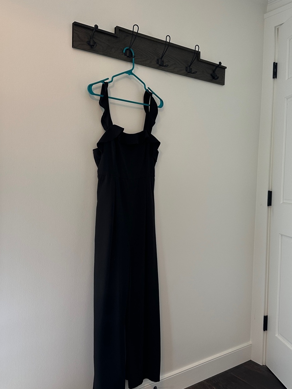 Pink Lily Black Ruffled Strap Jumpsuit
